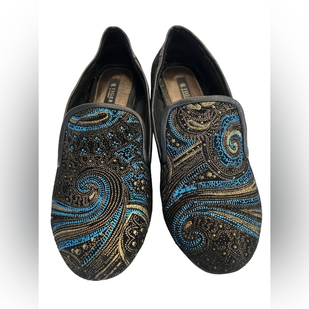 Tiger of Sweden Sz 37 EU Loafers Velvet Paisley Leather Trim